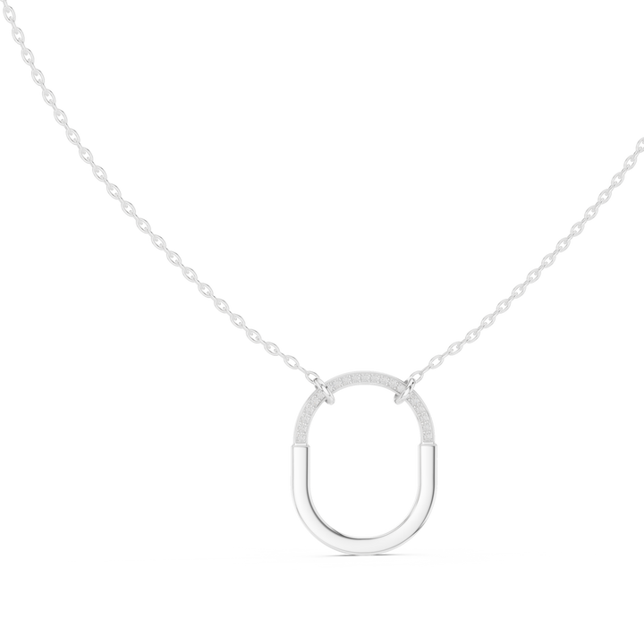 Pavé set oval link round lab-grown diamond pendant, front view, by THE LAB Jewellers