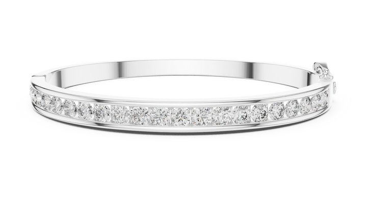 Channel-set lab-grown diamond bangle, front view, in white gold by THE LAB Jewellers