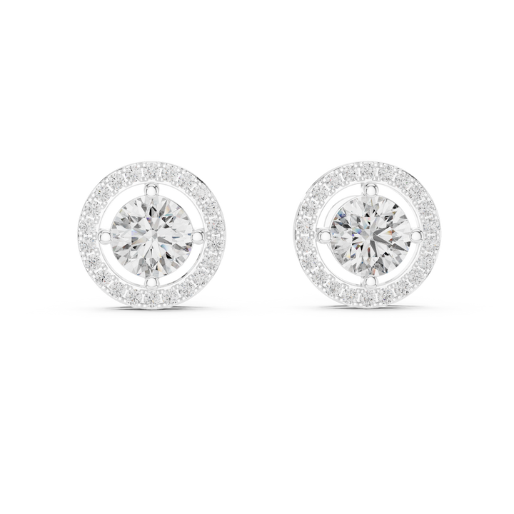 Round brilliant lab-grown diamond halo stud earrings in white gold by THE LAB Jewellers