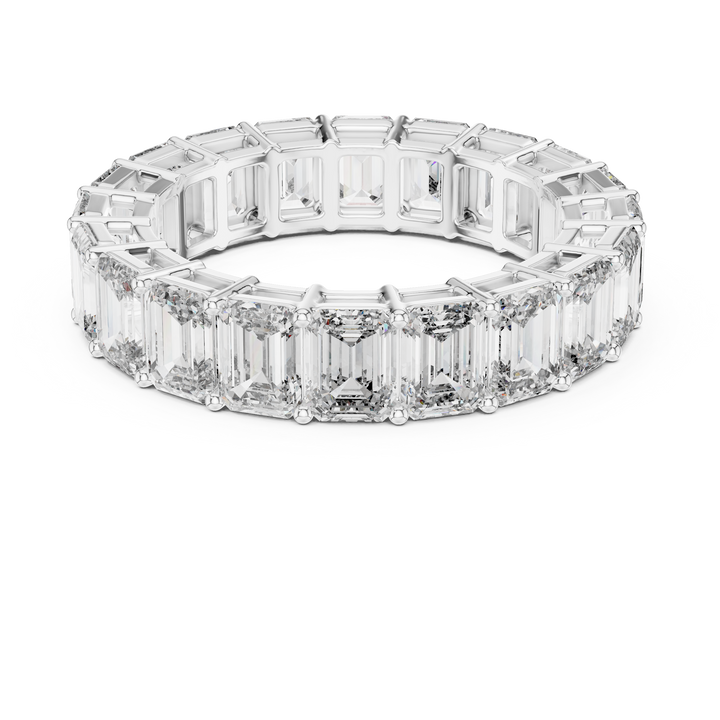Claw-set emerald cut lab-grown diamond ring in white gold by THE LAB Jewellers