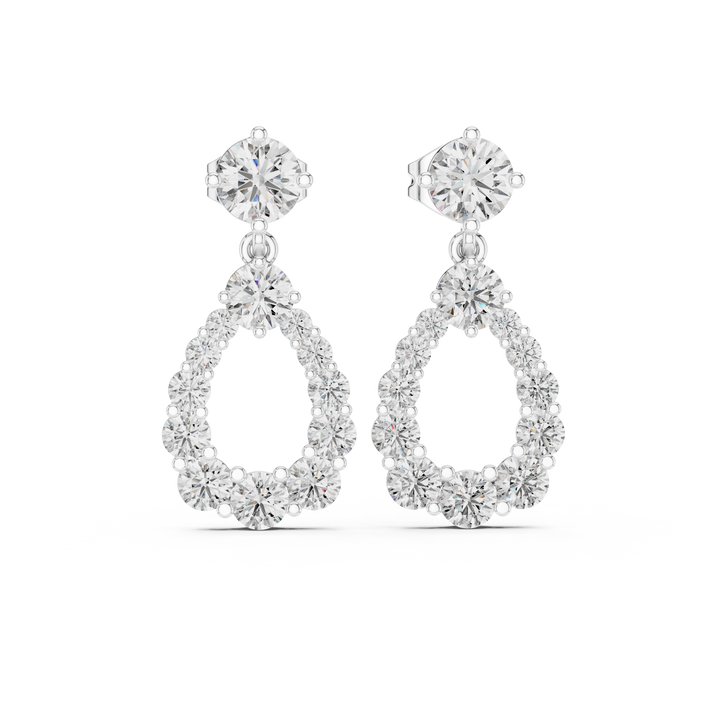 Round lab-grown diamond teardrop drop earrings in white gold by THE LAB Jewellers