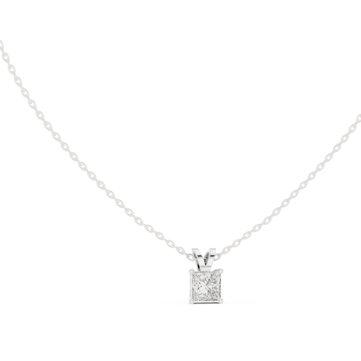 Princess cut lab-grown diamond pendant, front view, in white gold by THE LAB Jewellers