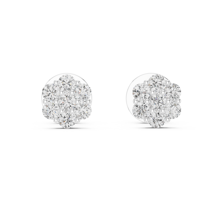 Round lab-grown diamond cluster stud earrings, front view, by THE LAB Jewellers