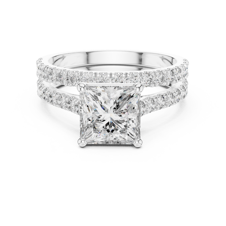 Princess-cut lab-grown diamond ring with pavé split-shank band in white gold by THE LAB Jewellers
