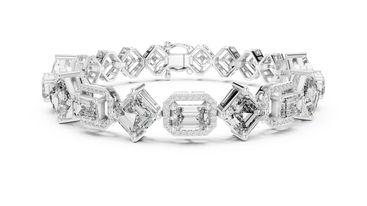 emerald and round lab-grown diamond bracelet in white gold by THE LAB Jewellers