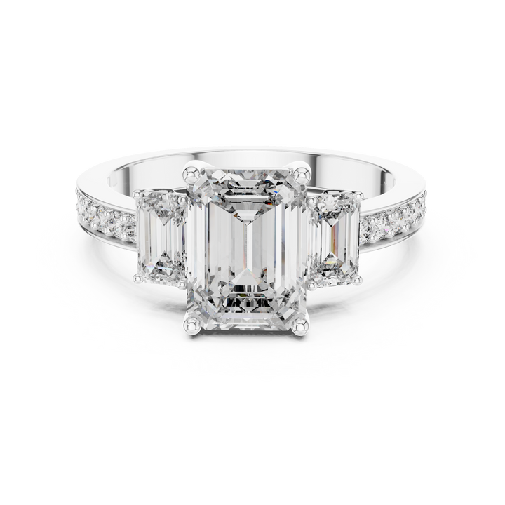 emerald and round lab-grown diamond ring in white gold by THE LAB Jewellers