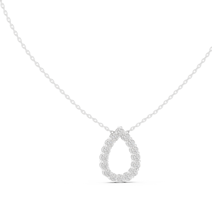 Open teardrop lab-grown diamond pendant outlined in round lab-grown diamonds, front view, in white gold by THE LAB Jewellers