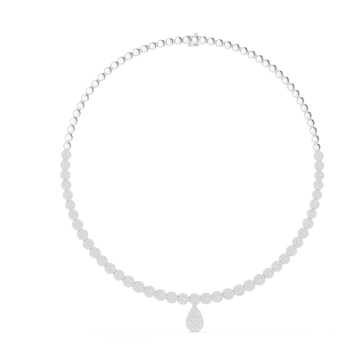 Lab-grown diamond graduated pavé necklace with teardrop pendant, front view, in white gold by THE LAB Jewellers