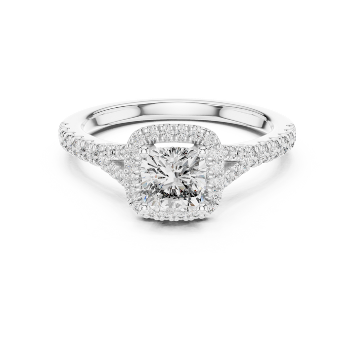 Cushion-cut lab-grown diamond pavé ring in white gold by THE LAB Jewellers