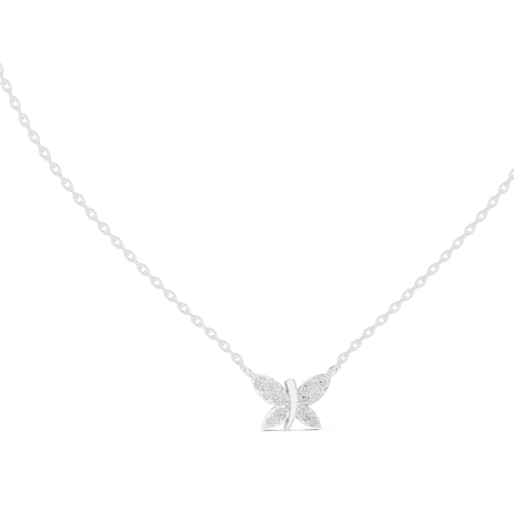Prong-set round lab-grown diamond butterfly pendant, front view, by THE LAB Jewellers