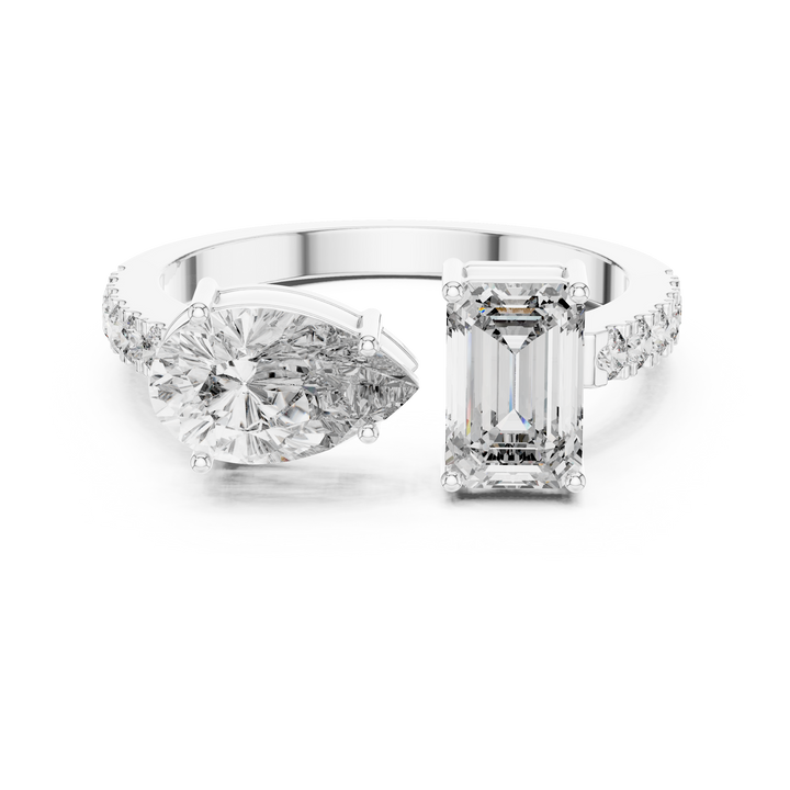 emerald and pear cut lab-grown diamond ring in white gold by THE LAB Jewellers
