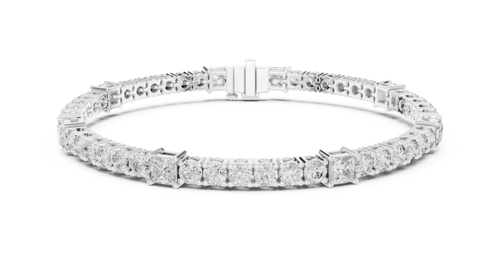 Claw-set round and princess lab-grown diamond bracelet in white gold by THE LAB Jewellers