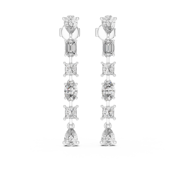Mixed-cut lab-grown diamond drop earrings, front view, in white gold by THE LAB Jewellers