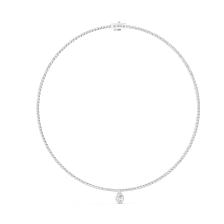 Pear-cut lab-grown diamond line necklace, front view, in white gold by THE LAB Jewellers