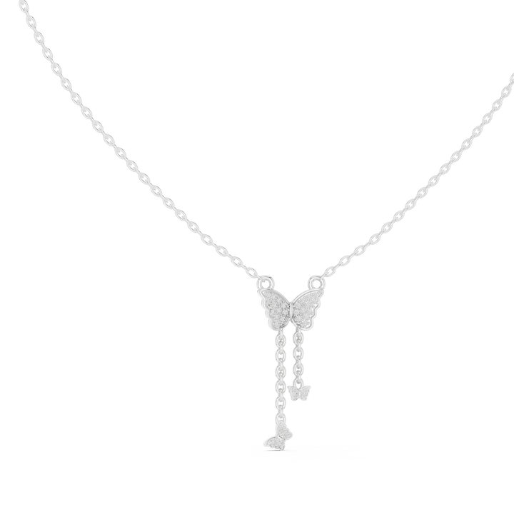 Pavé set butterfly round lab-grown diamond pendant, front view, by THE LAB Jewellers