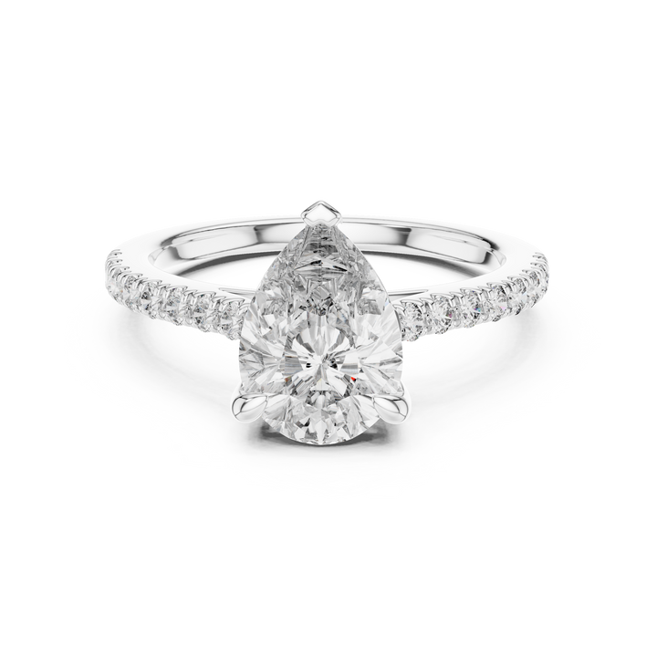 Pear cut lab-grown diamond ring with pavé accents in white gold by THE LAB Jewellers