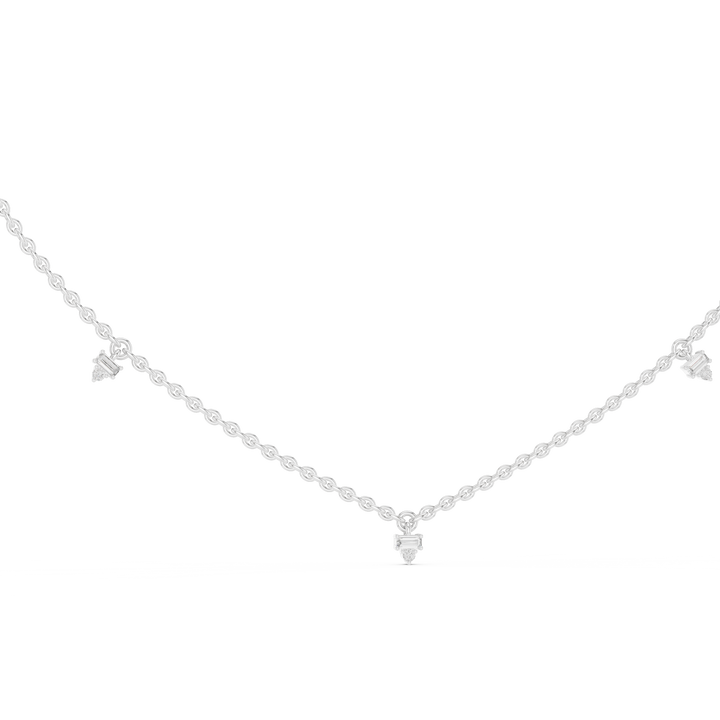 Baguette and round lab-grown diamond station necklace, front view, by THE LAB Jewellers