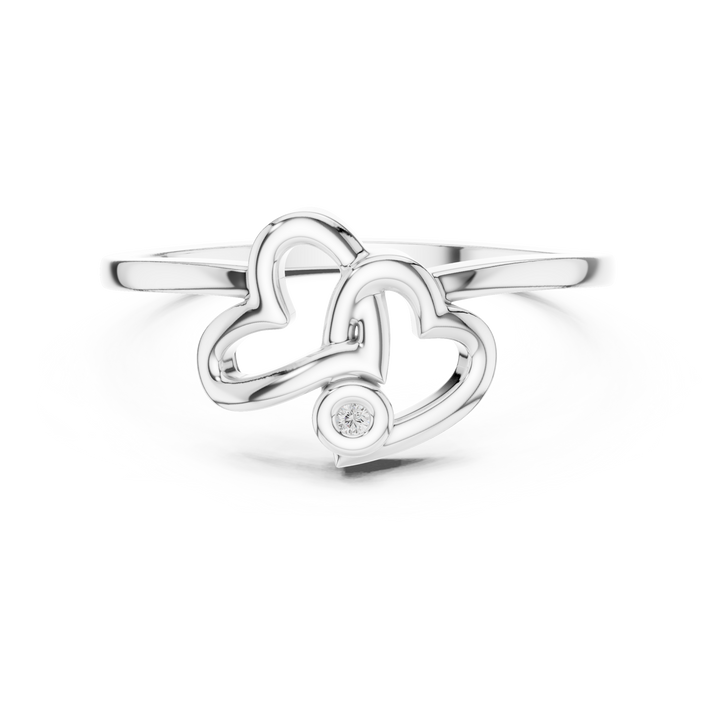 Interlocking double heart ring with round lab-grown diamond by THE LAB Jewellers