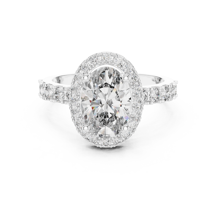 oval and round lab-grown diamond ring in white gold by THE LAB Jewellers