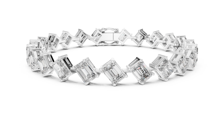 Claw-set emerald and radiant lab-grown diamond bracelet in white gold by THE LAB Jewellers