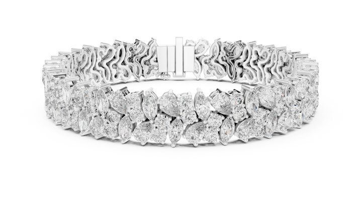 Claw-Set round, pear and marquise lab-grown diamond bracelet in white gold by THE LAB Jewellers