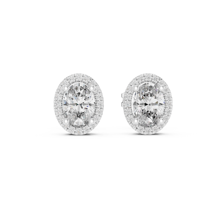 oval and round lab-grown diamond earrings in white gold by THE LAB Jewellers