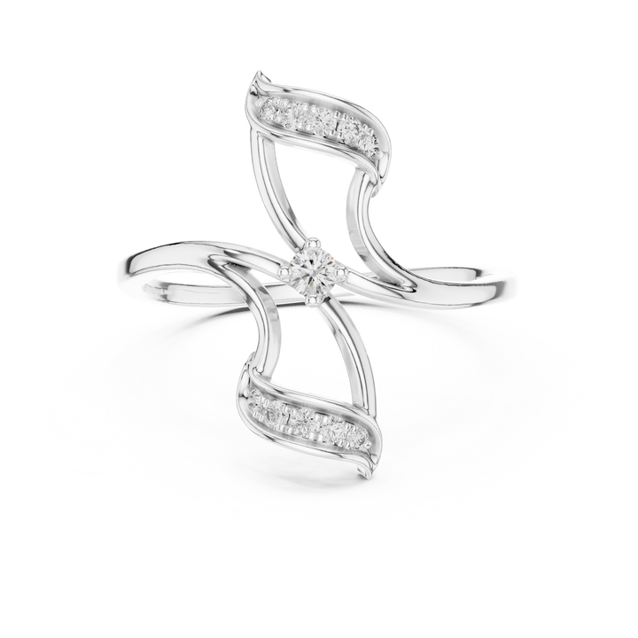Open marquise bypass ring with round lab-grown diamonds, front view, by THE LAB Jewellers