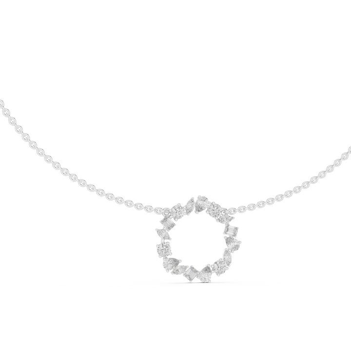 Mixed-cut lab-grown diamond open circle pendant necklace, front view, in white gold by THE LAB Jewellers