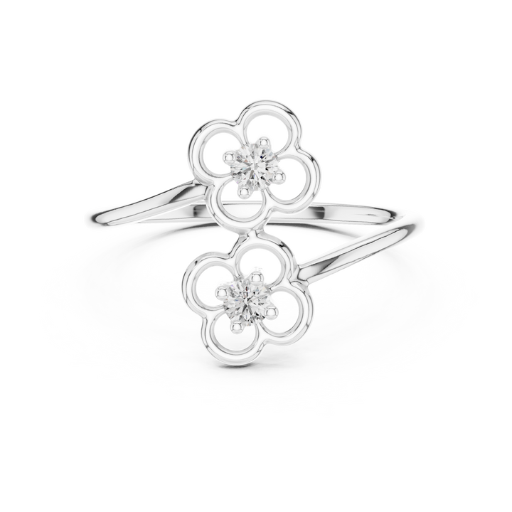 Two-stone floral lab-grown diamond bypass ring, front view, by THE LAB Jewellers