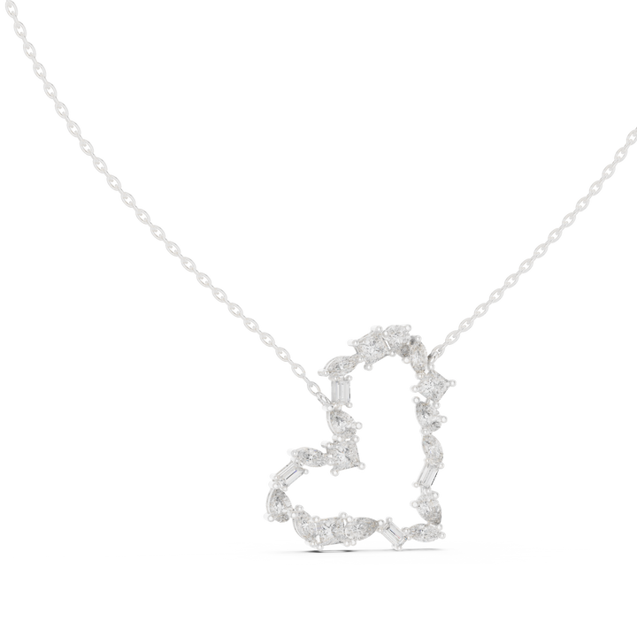 Claw-Set mixed-cut lab-grown diamond open heart pendant, front view, in white gold by THE LAB Jewellers