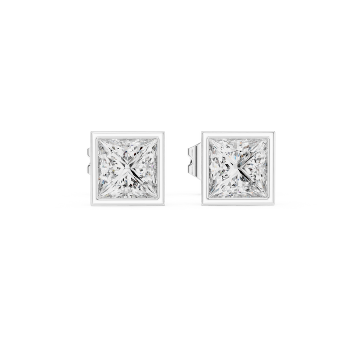Bezel-set princess cut lab-grown diamond earrings by THE LAB Jewellers