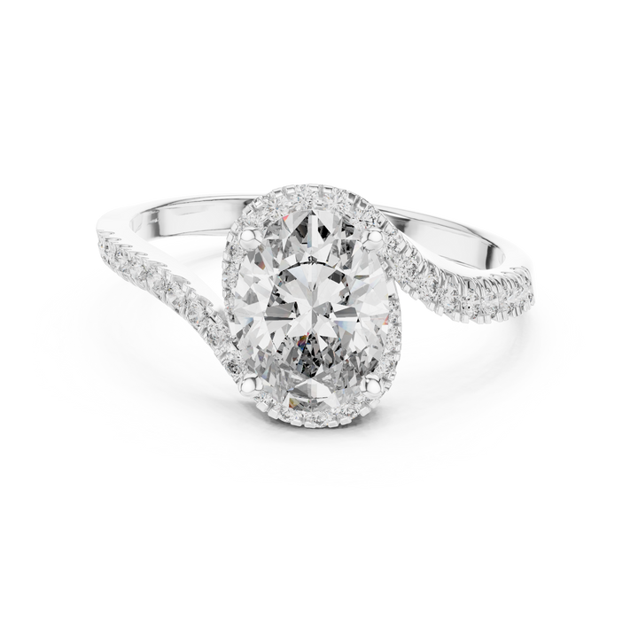 oval and round lab-grown diamond ring in white gold by THE LAB Jewellers