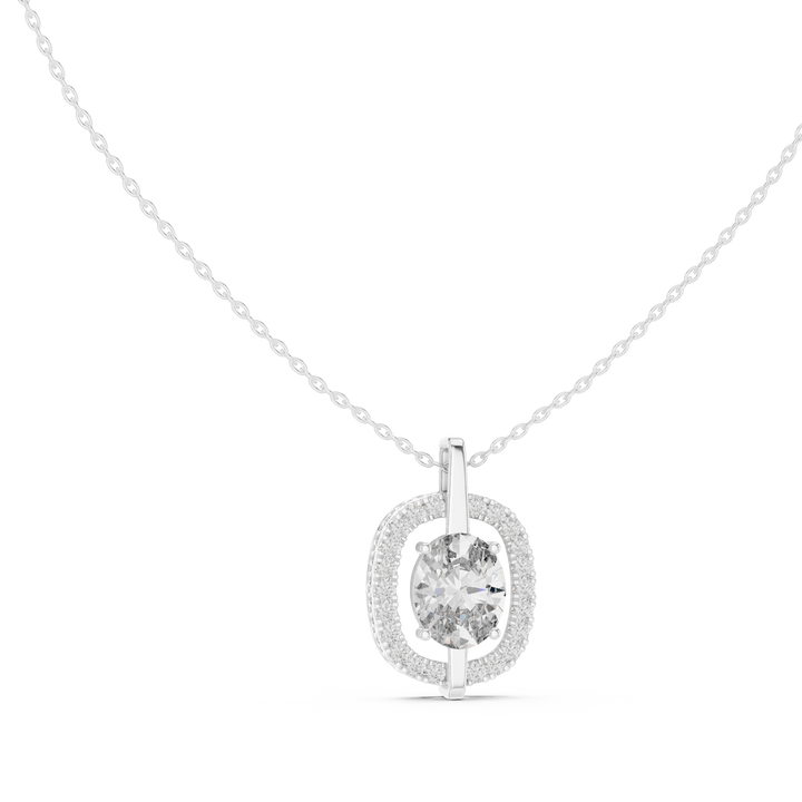 Oval lab-grown diamond open halo pendant, front view, in white gold by THE LAB Jewellers