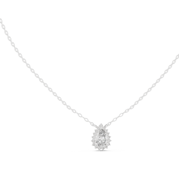 Claw-set pear lab-grown diamond pendant, front view, by THE LAB Jewellers