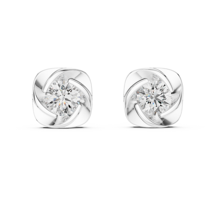 Round brilliant lab-grown diamond swirl stud earrings in white gold by THE LAB Jewellers