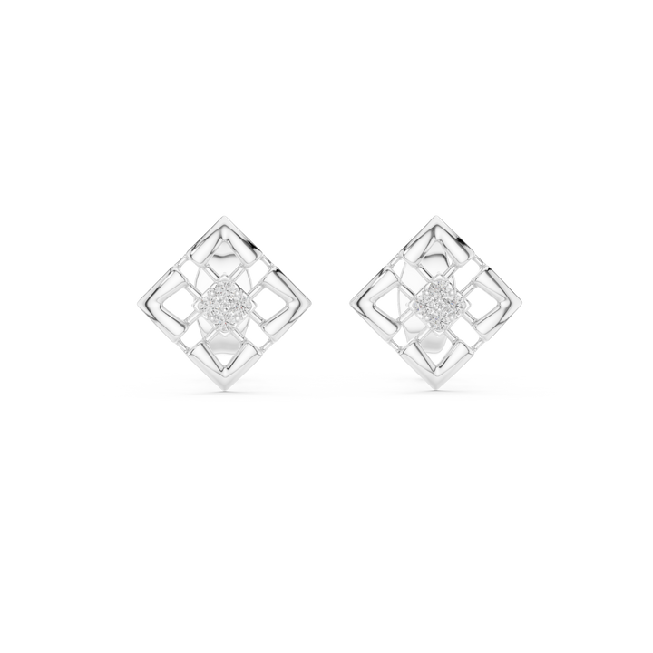 Lattice square pavé stud earrings with round lab-grown diamonds by THE LAB Jewellers