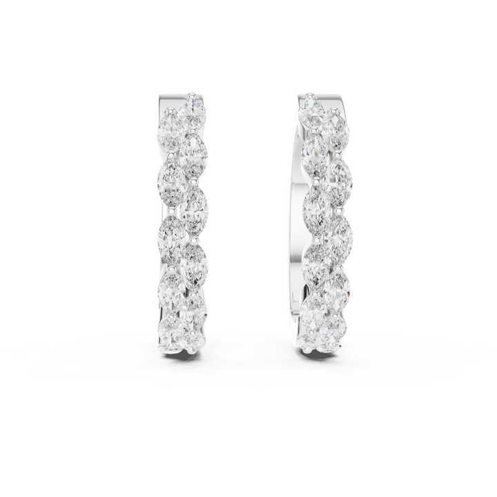 Marquise lab-grown diamond hoop earrings, front view, in white gold by THE LAB Jewellers