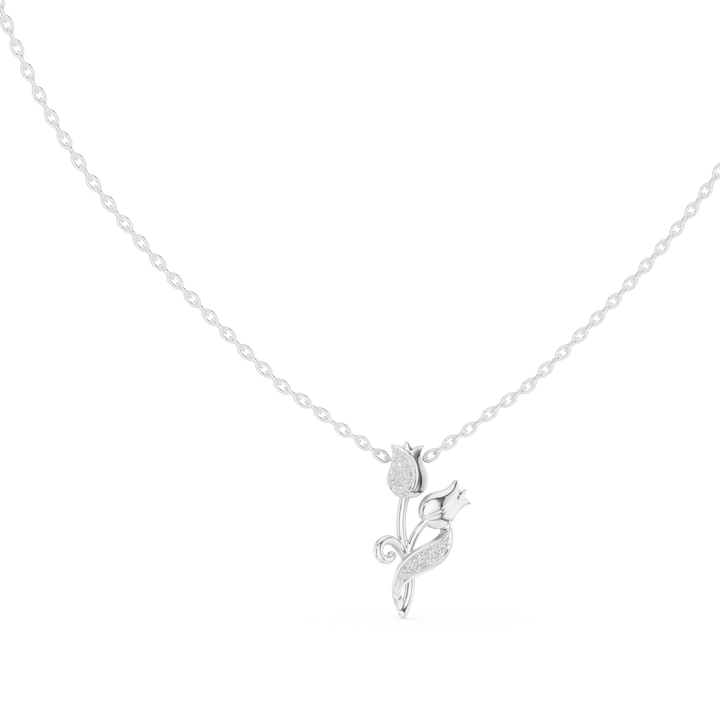 Pavé set tulip round lab-grown diamond pendant, front view, by THE LAB Jewellers