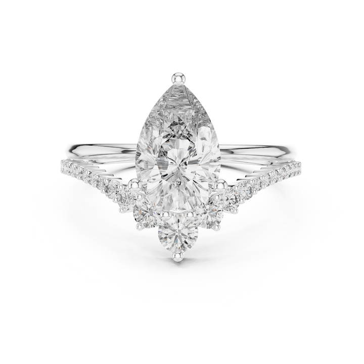 Pear cut lab-grown diamond ring with graduated accents in white gold by THE LAB Jewellers