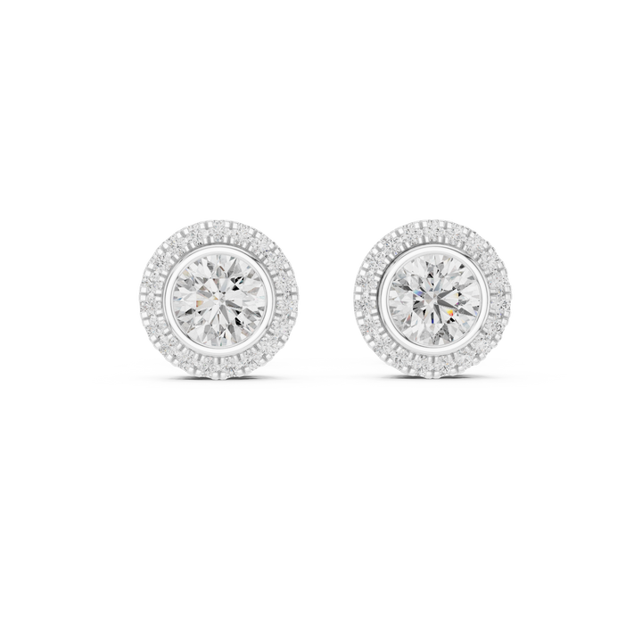 bezel-set round lab-grown diamond earrings in white gold by THE LAB Jewellers