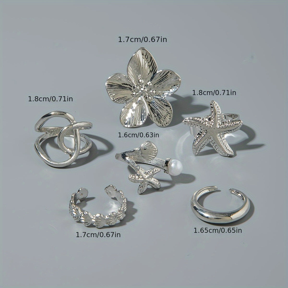 6pcs Fashion Bohemian Starfish Scallop Imitation Pearl Flower Irregular