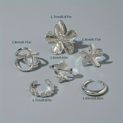 6pcs Fashion Bohemian Starfish Scallop Imitation Pearl Flower Irregular