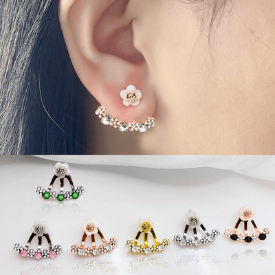 Delicate Flower Shaped Crystal Dangle Earrings