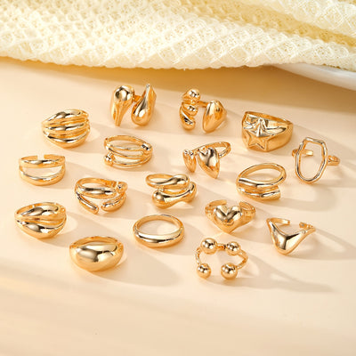 [Retro Punk, Heart Ring Set] 17pcs Exaggerated Retro Punk Style