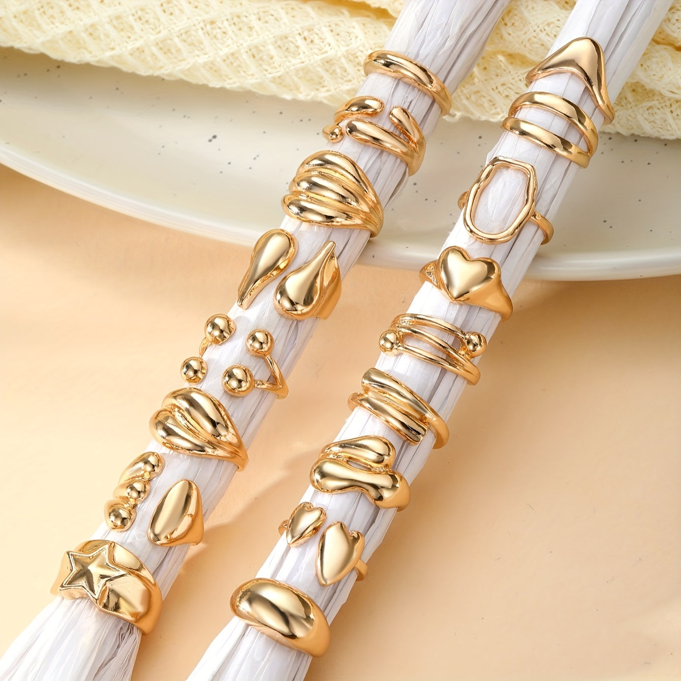 [Retro Punk, Heart Ring Set] 17pcs Exaggerated Retro Punk Style