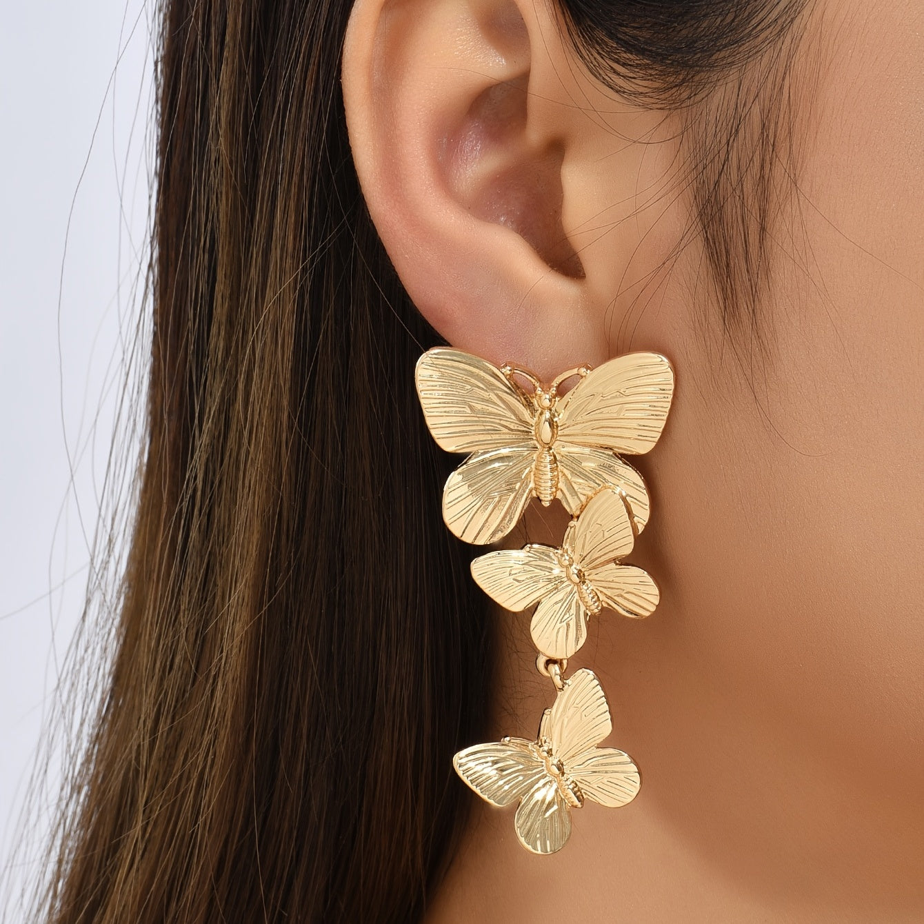 Golden Large Butterfly Long Earrings Animal Personality