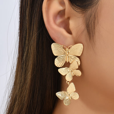 Golden Large Butterfly Long Earrings Animal Personality