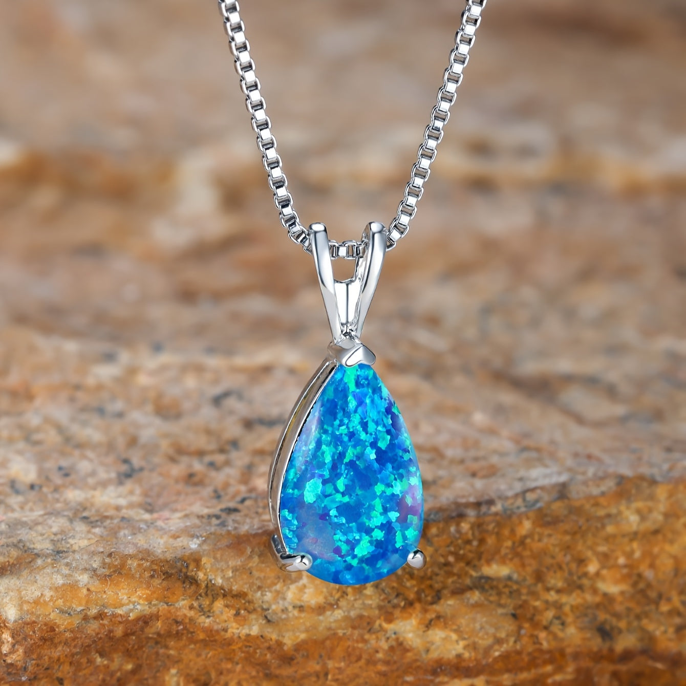 Mystic Blue Green Purple Fire Opal Necklace Water Drop Stone Pendant