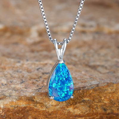 Mystic Blue Green Purple Fire Opal Necklace Water Drop Stone Pendant