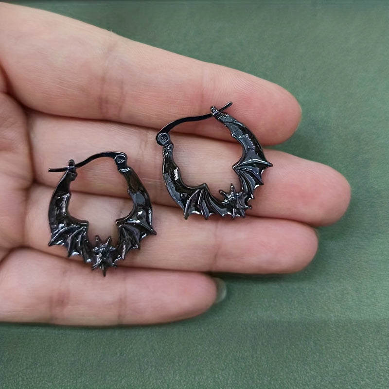 Cute Creative Bat Design Golden/ Silvery/ Black Hoop Earrings
